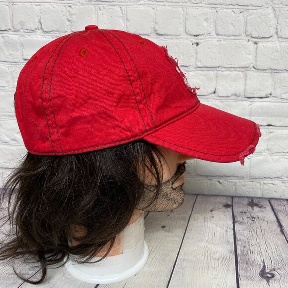 Distressed Dad Hat Cap Red Stripes Maid in Jamaica Since 1928 Patch Jamaican - Picture 2 of 9